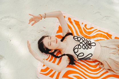 Coralia & Co. 2-in-1 Beach Towel Backpack - Ocean Breeze sand-free design close-up with quick-dry microfiber