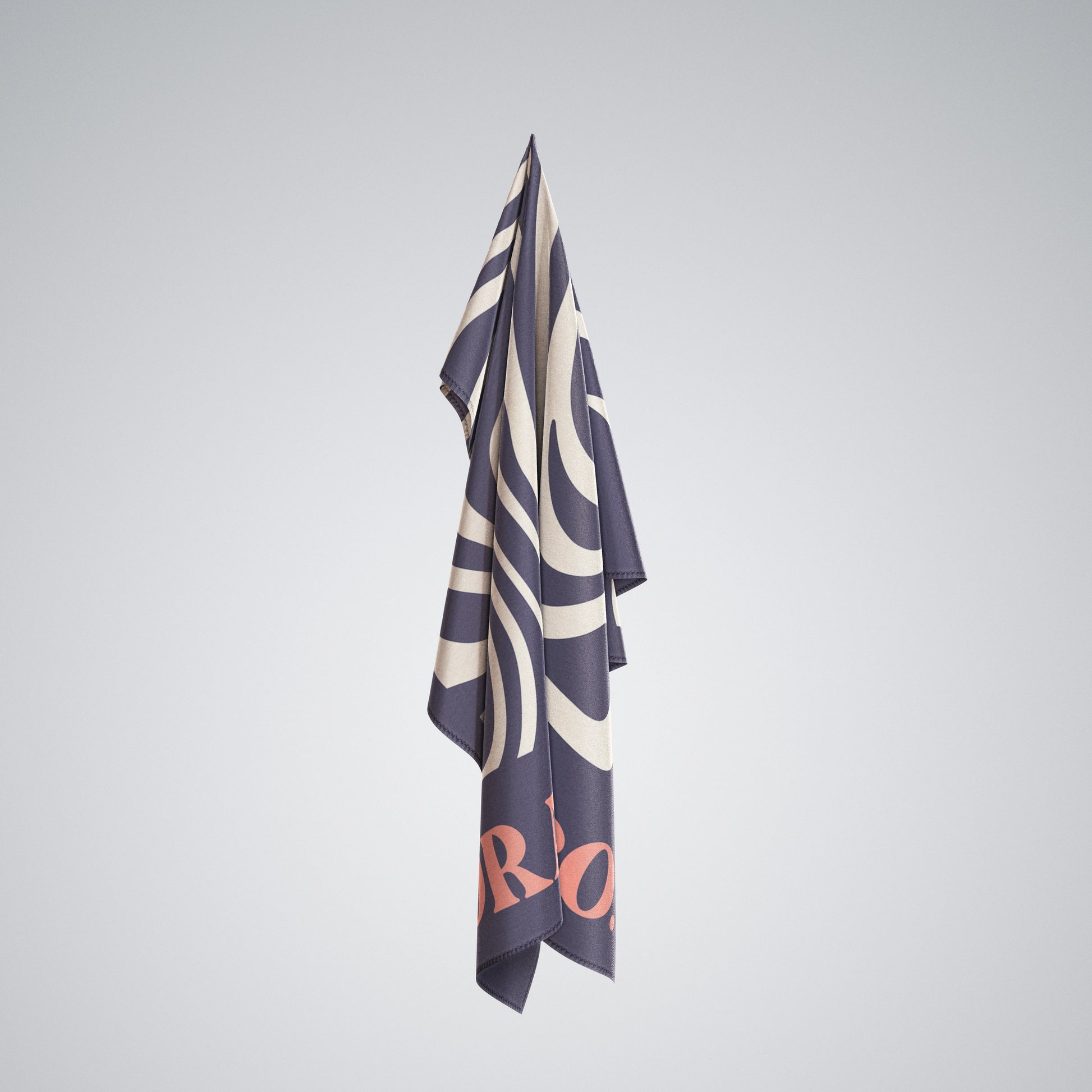 Coralia & Co. Large Quick Dry Microfiber Beach Towel - Ocean Breeze in navy blue, beige, coral color scheme