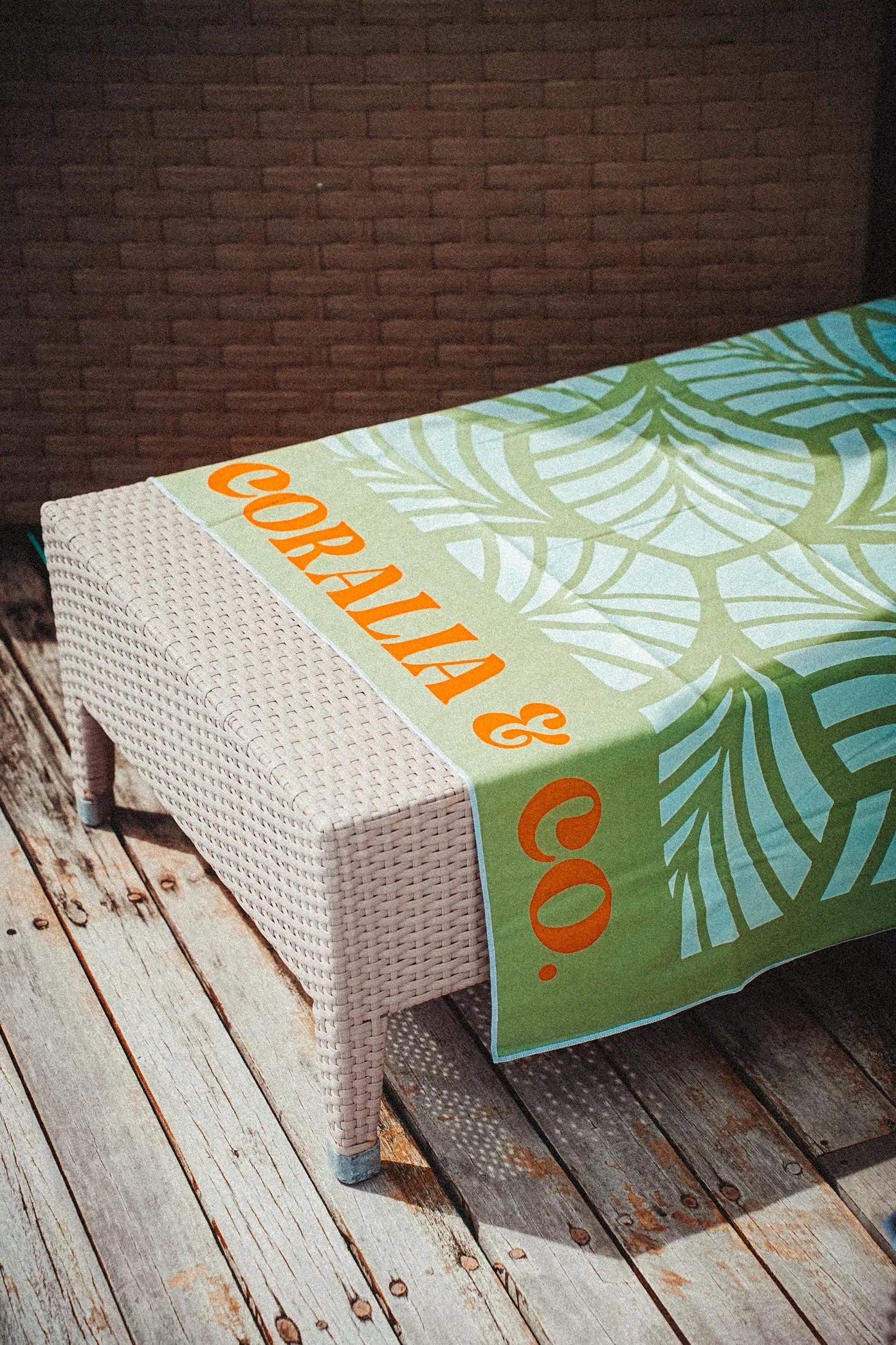 Coralia & Co. Large Quick Dry Microfiber Beach Towel - Mint Palm beach towel in vibrant mint green and light blue stripes