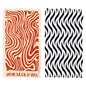 Coralia & Co. Large Quick Dry Microfiber Beach Towel - Ocean Breeze close-up of burnt orange and black graphic design